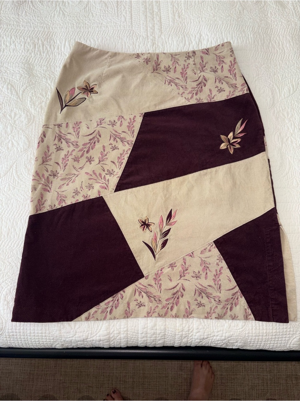Christopher & Banks Patchwork Pencil Skirt in Beige and Plum
